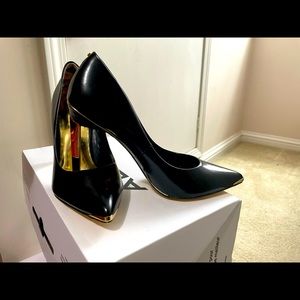 Black and gold heels
